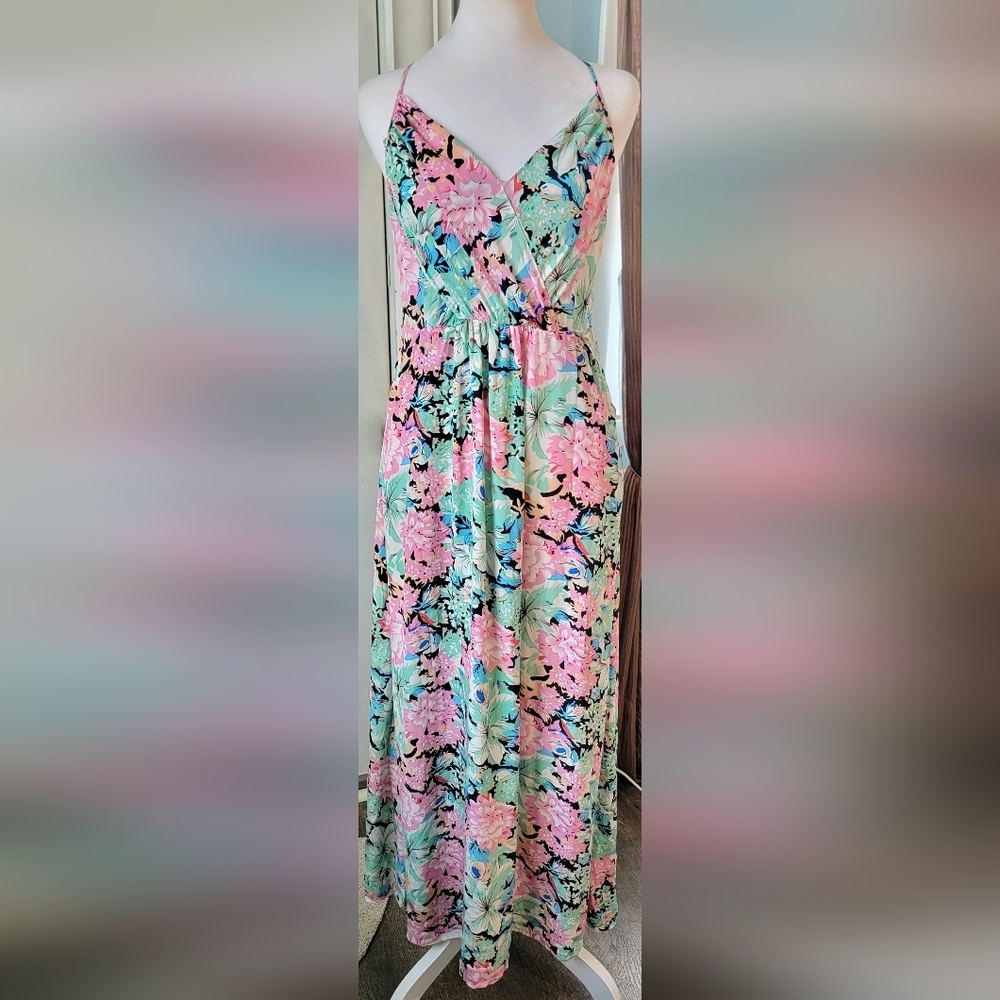 Yumi Kim X Revolove Pastel Paridise Maxi Dress Womens S Pink & Mint 100% Silk